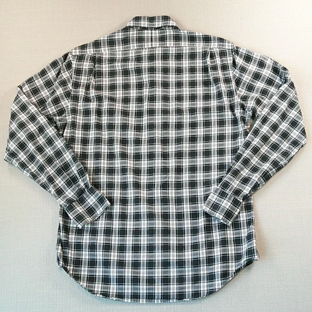 Polo Ralph Lauren Button Down Shirt Mens Medium Black White Plaid Long Sleeve